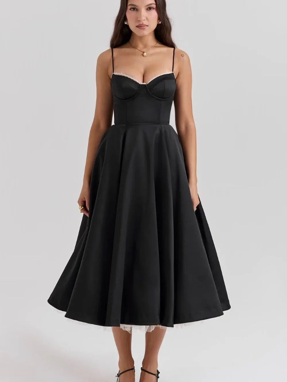 House of CB Mademoiselle Black Tulle Midi Dress - Picture 5 of 9